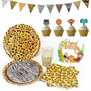 1 комплект Одноразовой посуды с животными джунглей, тематическая вечеринка в стиле Сафари, Wild One, Украшение для детского дня рождения, Принадлежности для душа
