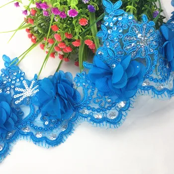 1 ярд шириной 13,5 см, 3D синее кружевное платье car bone, расшитое бисером и блестками, кружевное платье, свадебный головной убор, кружевная лента SC045