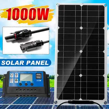 1000 Вт Комплект Солнечных Панелей 12 В USB Зарядка Плата солнечных батарей для Телефона RV Автомобиля MP3 PADWaterproof Наружный Аккумулятор 30A Контроллер