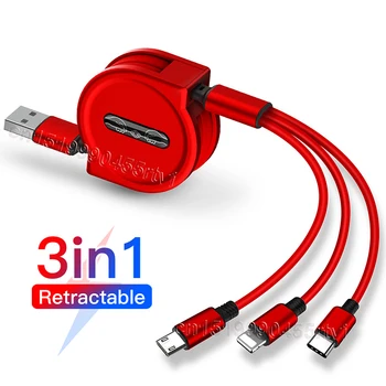 120 см 3 В 1 USB-кабель для зарядки iPhone 13 12 Micro USB Type C Кабель Выдвижной Портативный кабель для зарядки iPhone X 8 Samsung