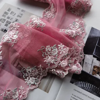 16 ярдов Кружевная отделка с вышивкой цветами Розовое сетчатое нижнее белье Бюстгальтер Женское платье Швейная отделка одежды Ткань DIY