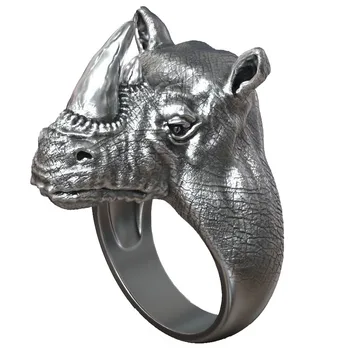 3D Полный Мощности Дикий Носорог Африканская Саванна Животное Мужское Кольцо из чистого Стерлингового Серебра 925 Пробы из черного Золота