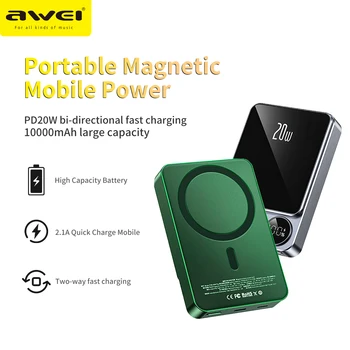 Awei P39K 15 Вт Магнитный беспроводной Power Bank 10000 мАч Портативный Powerbank PD 20 Вт Быстрая зарядка внешнего аккумулятора для Android и iOS