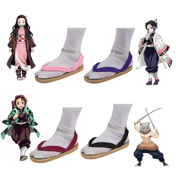 Demon Slayer Tanjirou Nezuko/ обувь для Косплея, включая Носки, Сабо на Хэллоуин, тапочки, Kochou Shinobu, реквизит для Косплея