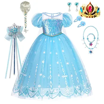Disney Forzen 2 Платье принцессы Эльзы для Косплея, Карнавальное платье для девочек, одежда Снежной королевы с блестками, праздничное платье для выступлений