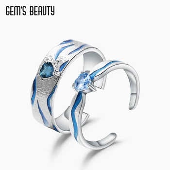 GEM'S BEAUTY Набор колец из стерлингового серебра 925 пробы с голубым топазом Для женщин, эмаль 