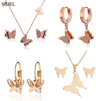 SMJEL, Матовые серьги-бабочки из нержавеющей стали для женщин и девочек, Милые серьги-бабочки с животными, Модные ювелирные изделия