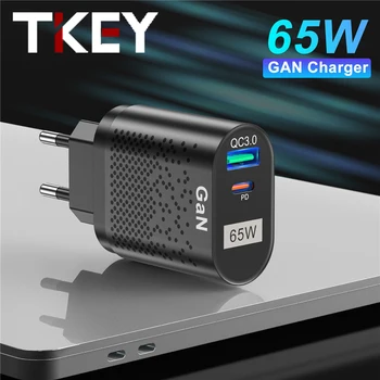 Tkey 65 Вт GaN USB PD Быстрое Зарядное устройство QC3.0 Умная Быстрая Зарядка Зарядка телефона Для iPhone Samsung Huawei Универсальная Быстрая Зарядка Gan