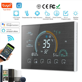 TUYA Wi-Fi Smart, Комнатный программируемый воздушный термостат с большим красочным экраном, WIFI для переключателя, обогреватель, кулер, мост, Голос Alexa
