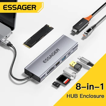 USB-концентратор Essager 8 в 1 с функцией хранения дисков, совместимый с USB Type-c и HDMI, для док-станции для ноутбука Macbook Pro Air M1 M2