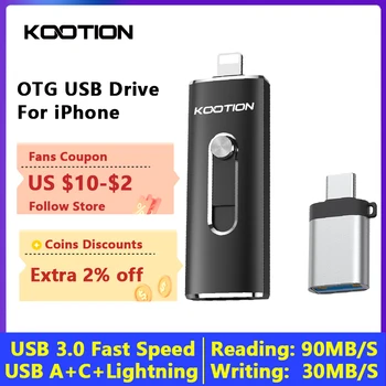 USB-накопитель KOOTION U11i 3,0 Для iPhone Lightning iPad OTG USB Флэш-накопитель 256 ГБ 128 ГБ 64 ГБ 32 ГБ Type C 3 в 1 USB3.0 Флешка