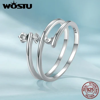 WOSTU Оригинальное многослойное кольцо со Звездами и Луной из стерлингового серебра 925 пробы с фианитами для женщин, ювелирные украшения, подарок на свадьбу для вечеринок, для свиданий