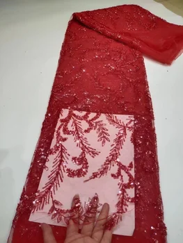 Высококачественные Кружевные ткани с бисером для свадьбы Материал ткани Белое свадебное кружево с блестками Роскошная африканская кружевная ткань 5 ярдов