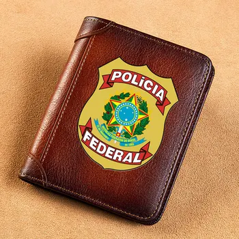 Высококачественные Мужские кошельки из натуральной кожи с Печатью Федерального значка Brasil Polícia, Короткий держатель для карт, кошелек, мужской кошелек для банкнот