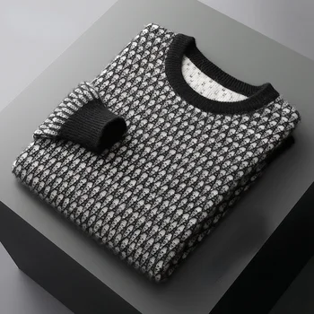 Вязаное новое поступление, модный объемный мужской свитер 100�shmere, утолщенный свитер с круглым вырезом, пуловер, Размер S-2XL
