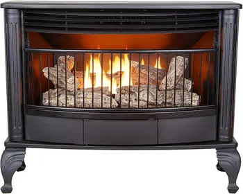 Двухтопливная печь без вентиляции, Отдельно стоящий камин и обогреватель помещений, работает на природном газе или жидком пропане, нагревает до 1