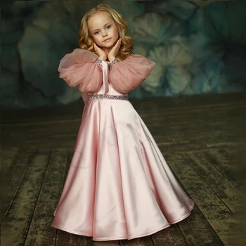 Детское Первое Причастие Прекрасный розовый Атласный цветок Для Девочек На День Рождения, свадебные платья для вечеринок, костюмы, прямая доставка