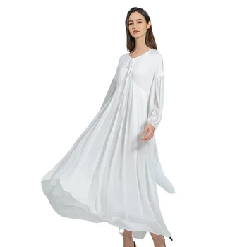 Дизайнерские шелковые платья для женщин, Высококачественное Длинное свободное винтажное платье из натурального шелка, известный люксовый бренд, Модное Элегантное белое