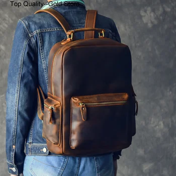 Дизайнерский Брендовый Мужской рюкзак из натуральной кожи Crazy Horse, винтажный рюкзак с карманом, Повседневный рюкзак ручной работы