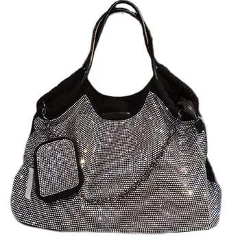 Женская сумка-тоут с бриллиантами, повседневная Большая сумочка с украшением в виде кристаллов, Стильные сумки через плечо с цепочкой