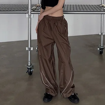 Женские однотонные джоггеры, модные брюки, летние мешковатые брюки в стиле панк-хип-хоп, уличная одежда, повседневные винтажные широкие брюки-карго на шнурке