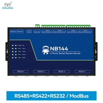 Изолированный 4-канальный Последовательный сервер RS232/422/485 RJ45 Modbus Gateway COJXU NB144E POE, Принимающий питание TCP/UDP/MQTT постоянного тока 8-28 В