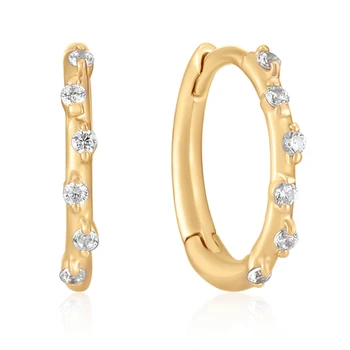 Изысканные ювелирные изделия Классическое Западное Сережное кольцо Senior Luxury 14k из чистого золота с натуральным бриллиантом, Мини-серьги-обручи Huggie для женщин