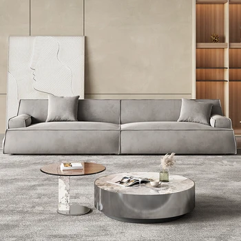 Итальянский минималистский диван из матовой ткани, легкая роскошная вилла высокого класса, большая плоская гостиная, дизайнерский встроенный диван