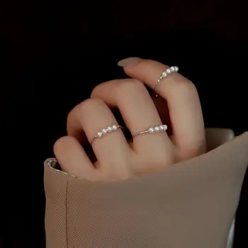 Кольца серебряного цвета, Геометрические Кольца с милым жемчугом, открытые кольца на палец для женщин, Очаровательные свадебные корейские ювелирные украшения, подарок 2022