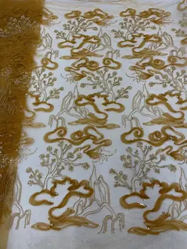 Кружевная ткань с вышивкой бисером, материал с пайетками SYJ-1306354, Высококачественная африканская Нигерийская Тюлевая ткань для Свадьбы