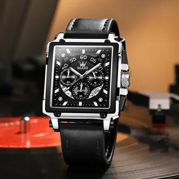 Лучшие мужские кварцевые часы OLEVS, роскошные брендовые квадратные спортивные часы, модный кожаный ремешок, водонепроницаемые часы серии 9919