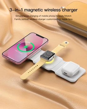 Магнитная беспроводная подставка для зарядного устройства 3 в 1, складная для iPhone 15 14 13 12 11, Apple Watch AirPods, док-станция для быстрой зарядки мощностью 15 Вт