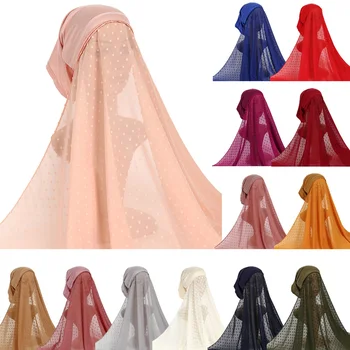 Мгновенный Хиджаб с помпоном, шарф из шифонового Джерси с Пузырчатым жемчугом, капот, женская вуаль, мусульманская шаль, Тюрбан, Исламская шляпа, платок