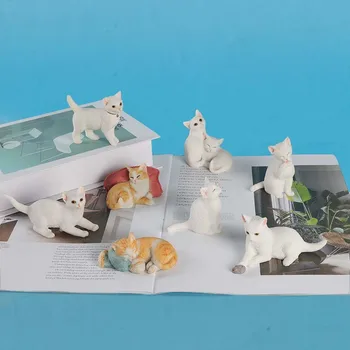 Моделирование маленького белого кота украшения креативный реалистичный кот украшения из смолы для рабочего стола предметы интерьера ремесла