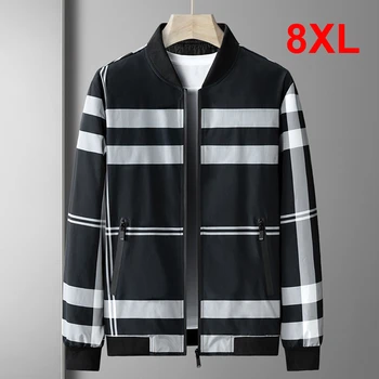 Мужская Клетчатая куртка в полоску 8XL, куртка больших размеров, пальто, Весенне-осенняя бейсбольная куртка, мужские пальто в полоску больших Размеров 8XL