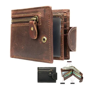 Мужской короткий кошелек в стиле ретро из воловьей кожи, двойной кошелек, зажим для денег, кошелек для кредитных карт, держатель для карт