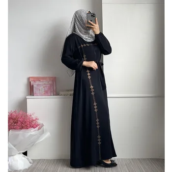 Мусульманское платье для женщин, однотонное, с длинным рукавом, Ближний Восток, Дубай, Свободный халат, Малайзия, Турция, Дубай, Свободная Абайя, Модный халат, Абайя