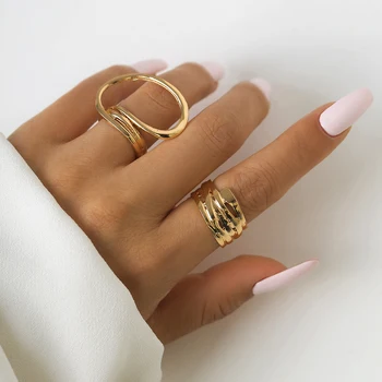 Набор колец неправильной широкой геометрии для женщин, Модные Регулируемые кольца на открытые пальцы, женские ювелирные аксессуары 2023