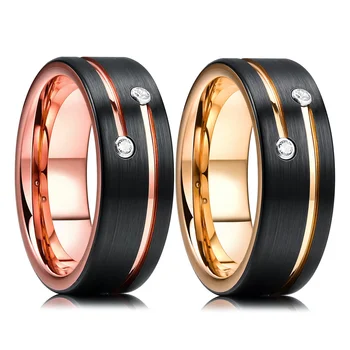 Новое Модное Мужское кольцо из нержавеющей стали с розовым золотом CZ 8 мм, Тонкая линия из розового золота, Черная Матовая, Мужское кольцо, Обручальное кольцо, ювелирные изделия