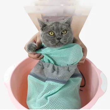 Регулируемая Сетчатая сумка для купания Для ухода за кошками, Сумка для мытья Для обрезки ногтей домашних животных, Инъекции, Защита от царапин и укусов