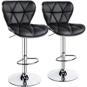 Регулируемый стул из искусственной кожи со средней спинкой, комплект из 2 предметов, черный