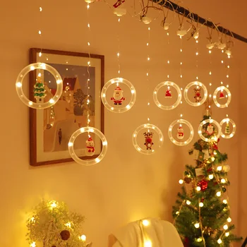 Рождественские огни, гирлянды для штор в мультяшном стиле Санта, светодиодные фонари, праздничное оформление окон в комнате, гирлянды 120 светодиодов