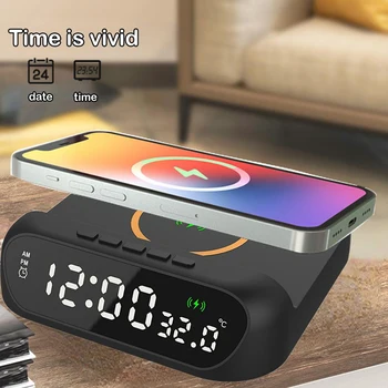 Светодиодный электрический будильник С зарядным устройством для телефона Беспроводной настольный термометр Цифровые часы USB Быстрое зарядное устройство для Iphone