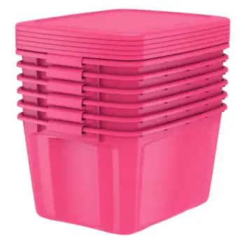 Сумка для хранения Bella на 20 галлонов с МОДНОЙ розовой пластиковой крышкой с защелкой, набор из 6