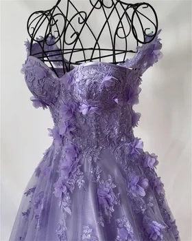 Тюлевое вечернее платье принцессы с 3D цветами, милое платье трапециевидной формы из тюля, фиолетовое платье для выпускного вечера, вечерний халат ручной работы