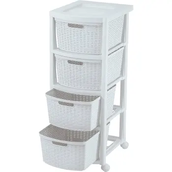 Универсальная Тележка для Хранения на колесиках из пластиковой смолы с 4 выдвижными ящиками, белая