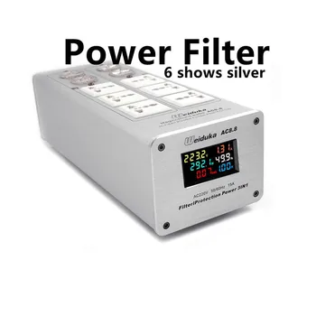 Фильтр питания, фильтр звукового шума, AC 3000 Вт 15A, светодиодный цифровой дисплей, розетка для защиты от молнии