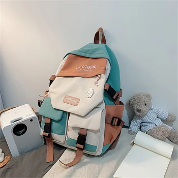Школьная сумка для учащихся младших классов средней школы, корейский Повседневный рюкзак большой емкости, Контрастная цветовая дорожная сумка для мужчин и женщин